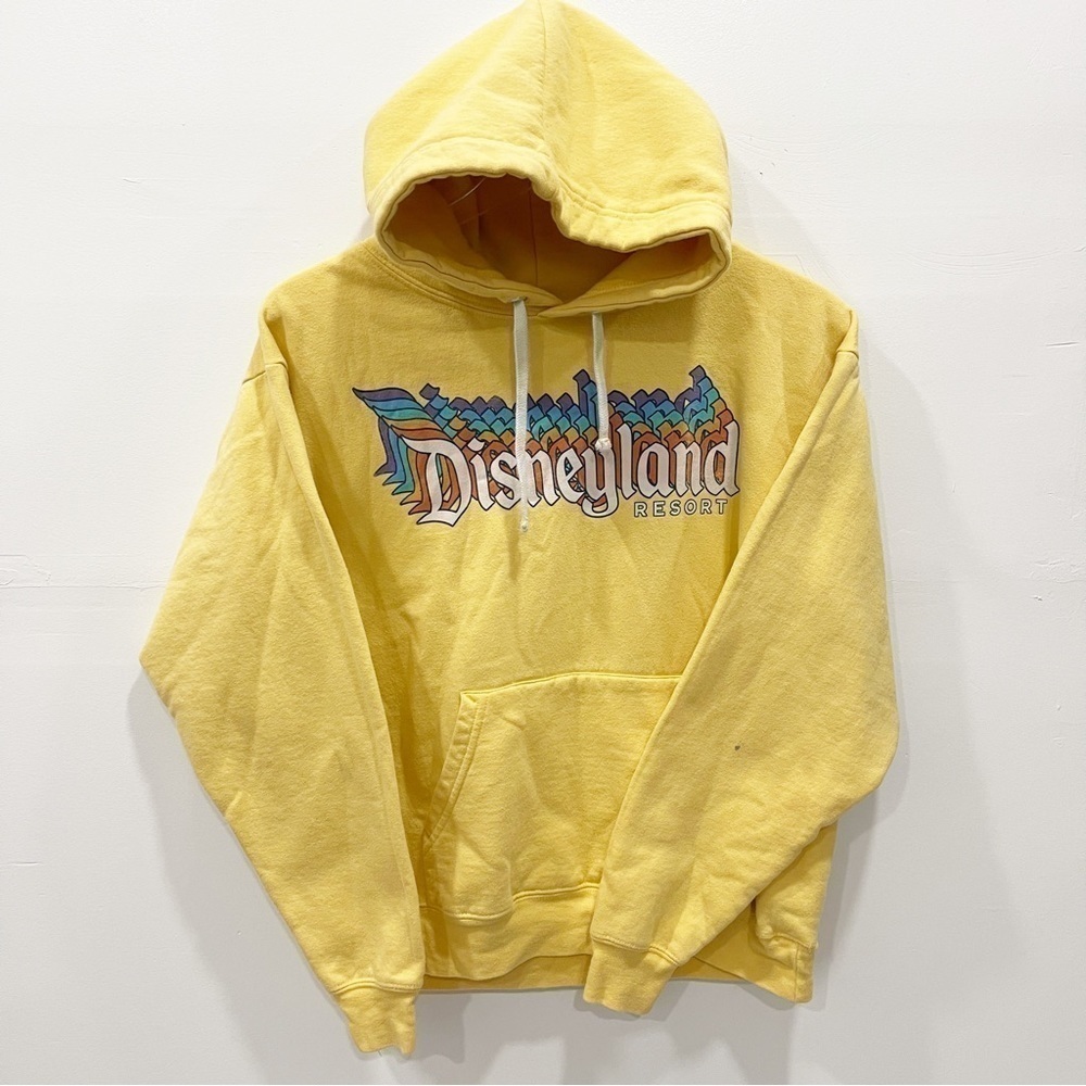 Disneyland Resort Retro Stack Logo Yellow Hoodie Pullover Adult Small Unisex